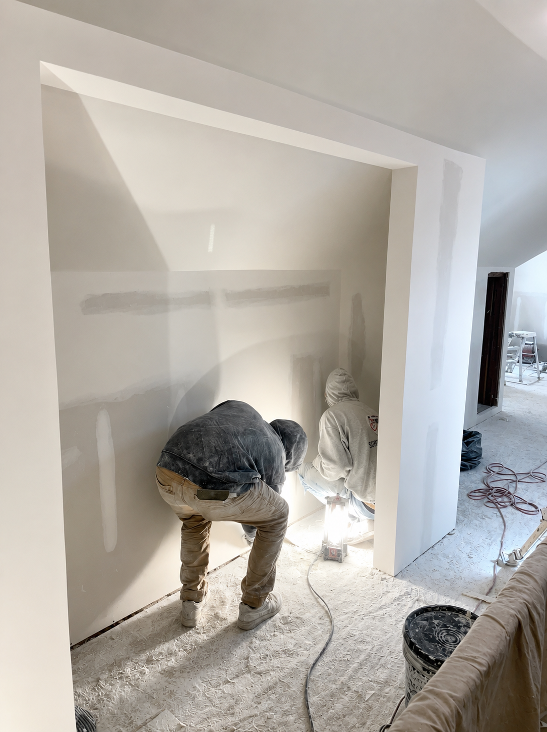 Drywall finishing work in progress