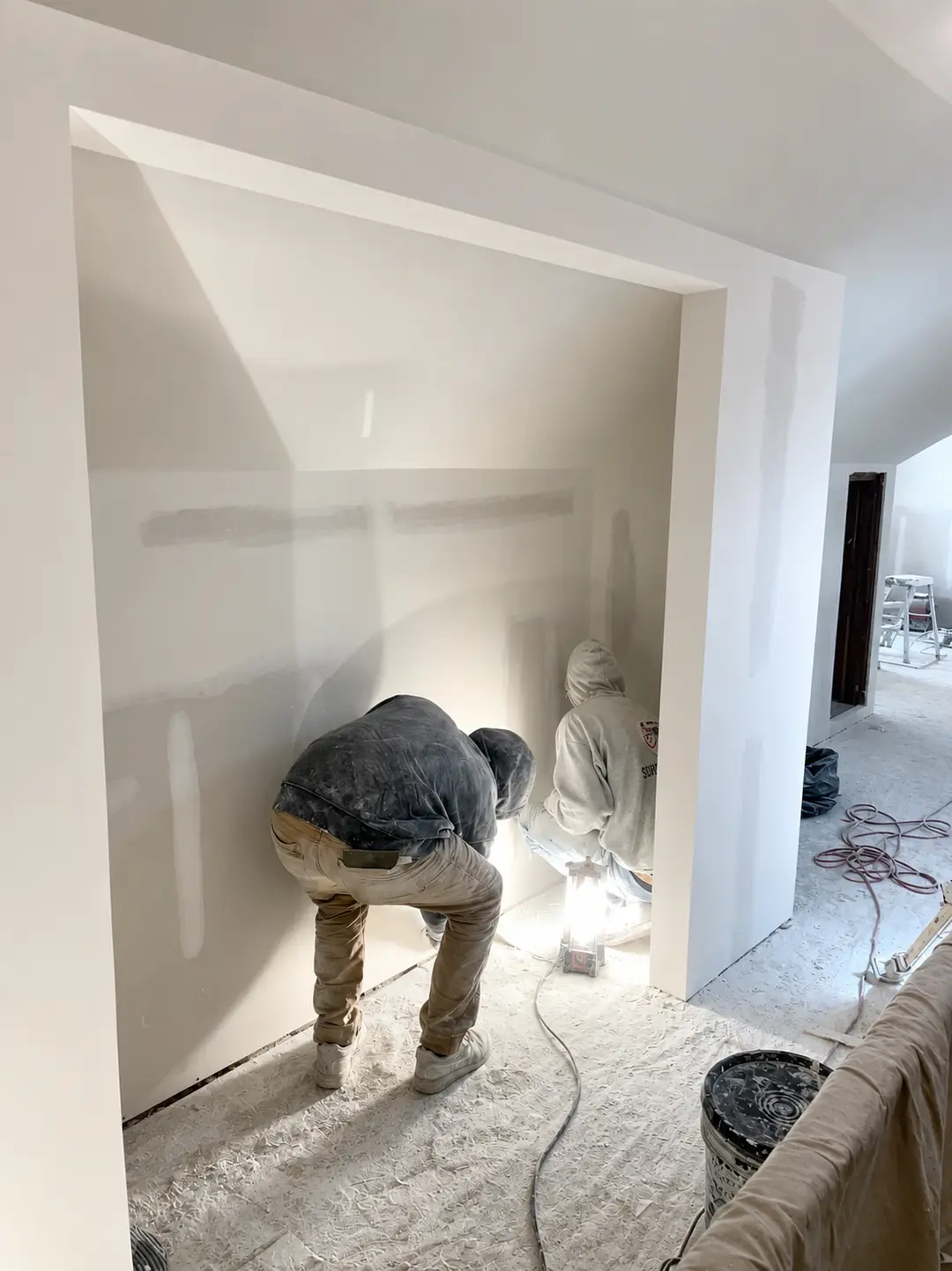 Drywall finishing work in progress